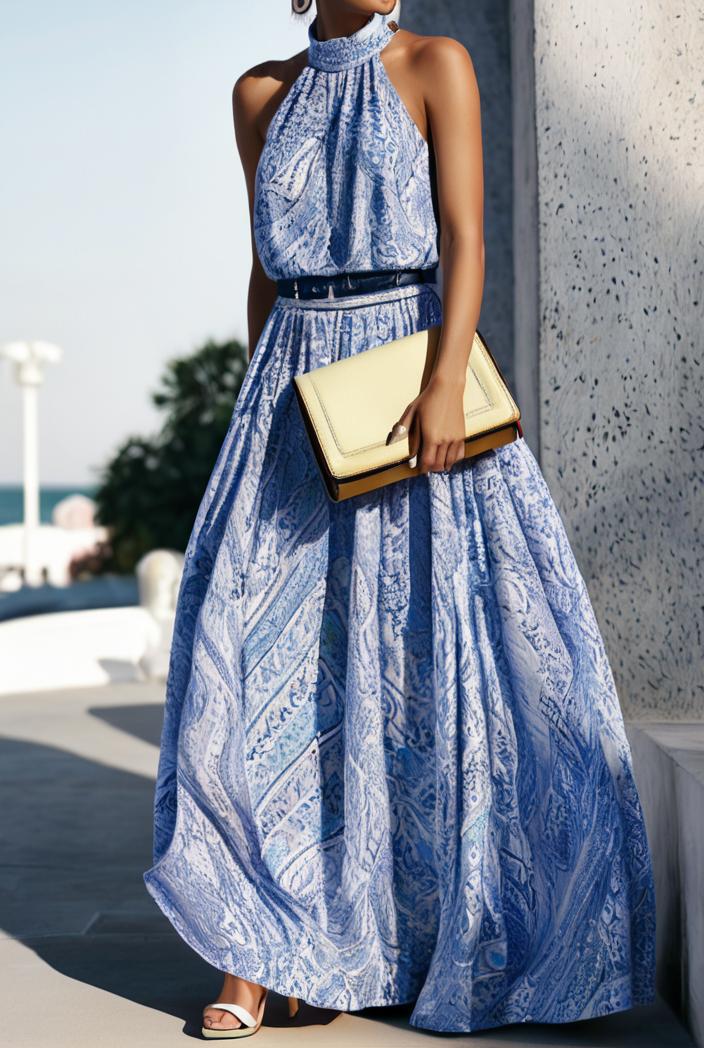 floral print halter bohemian long skirt 135680