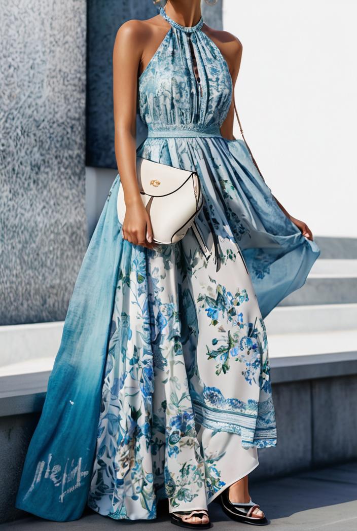 floral print halter bohemian long skirt 135681