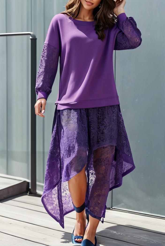 lace hollow long sleeve stand collar irregular dress 139671