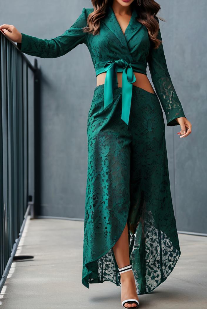 lace hollow long sleeve stand collar irregular dress 139679