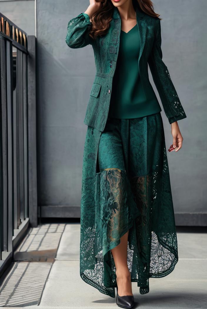 lace hollow long sleeve stand collar irregular dress 139677