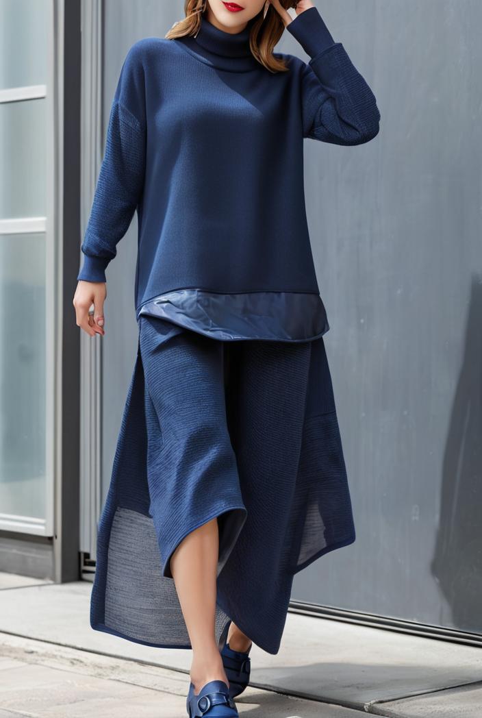 lace hollow long sleeve stand collar irregular dress 139692