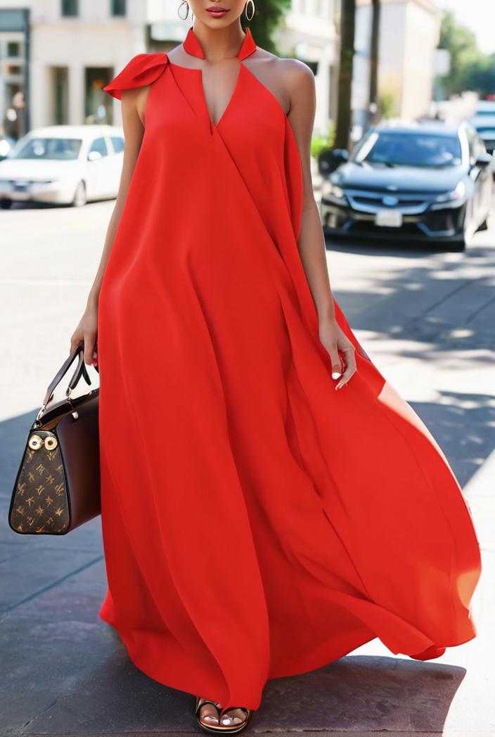 solid halter neck open back sleeveless dress 101724