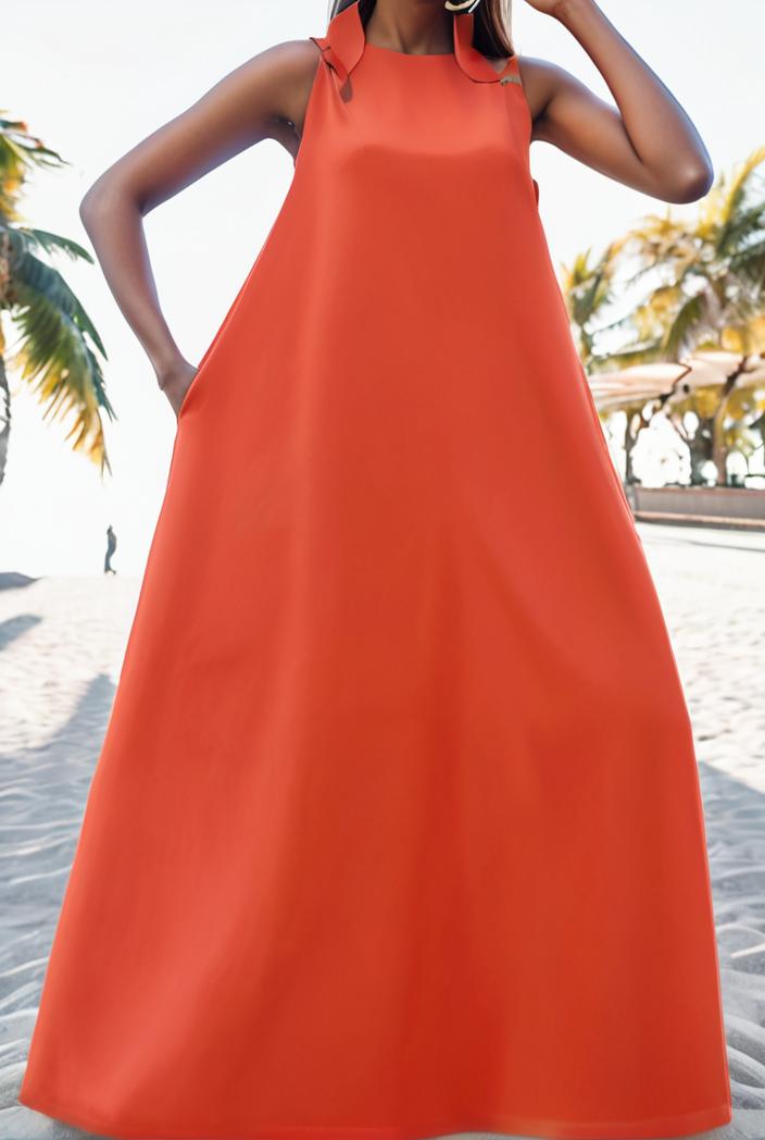 solid halter neck open back sleeveless dress 101729