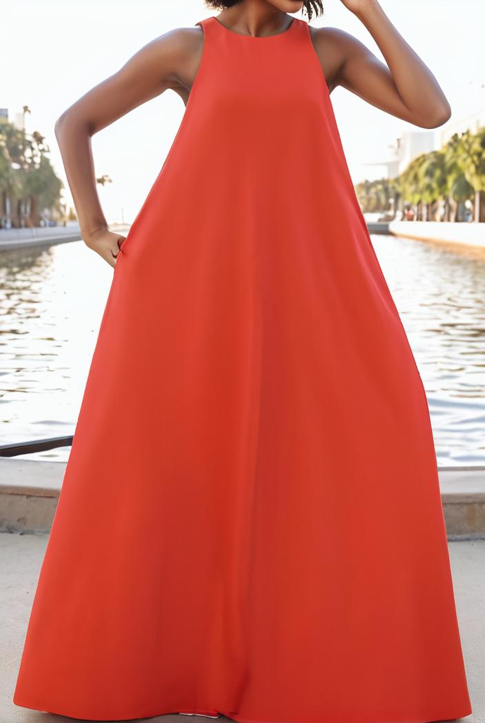 solid halter neck open back sleeveless dress 101732