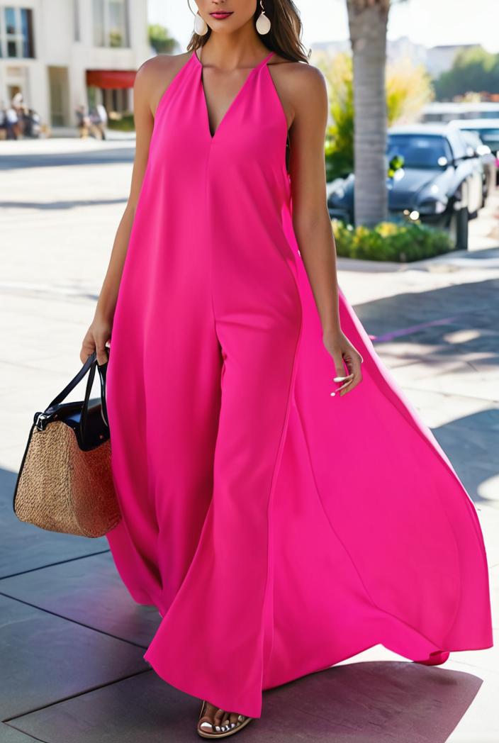 solid halter neck open back sleeveless dress 101747