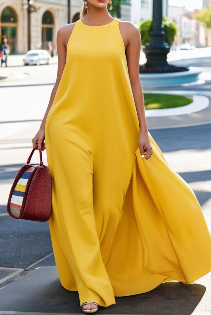 solid halter neck open back sleeveless dress 101750