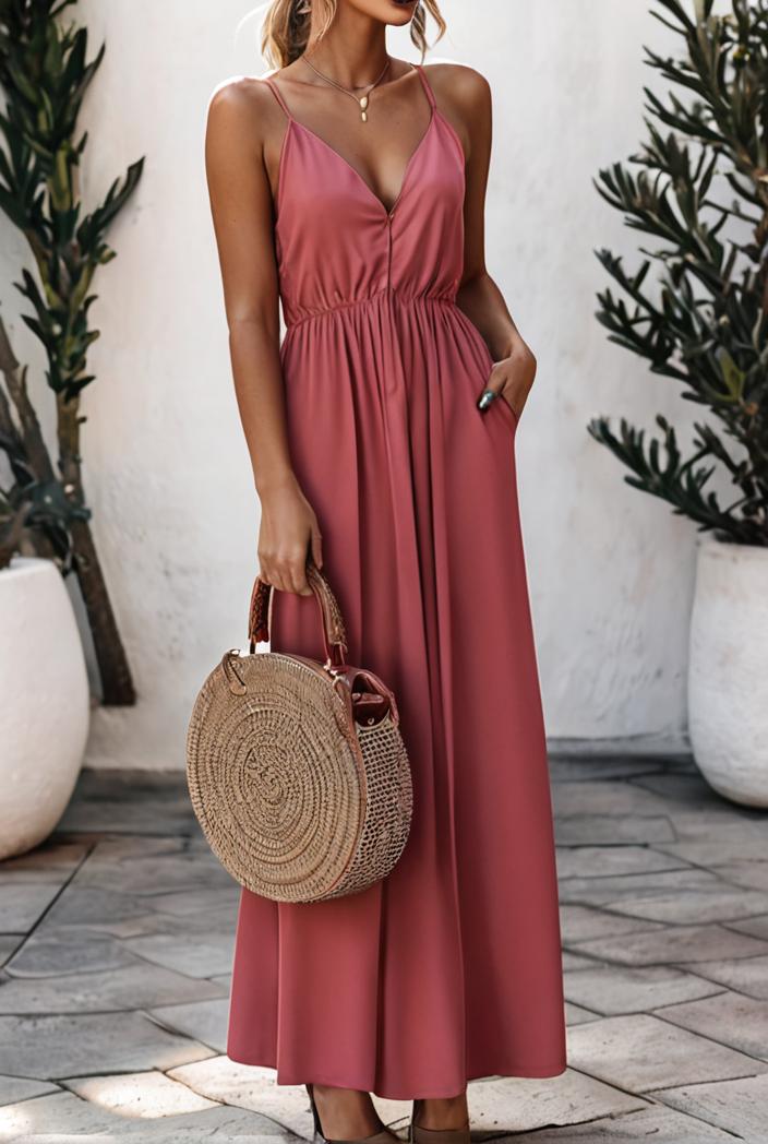 solid halter neck open back sleeveless dress 101769