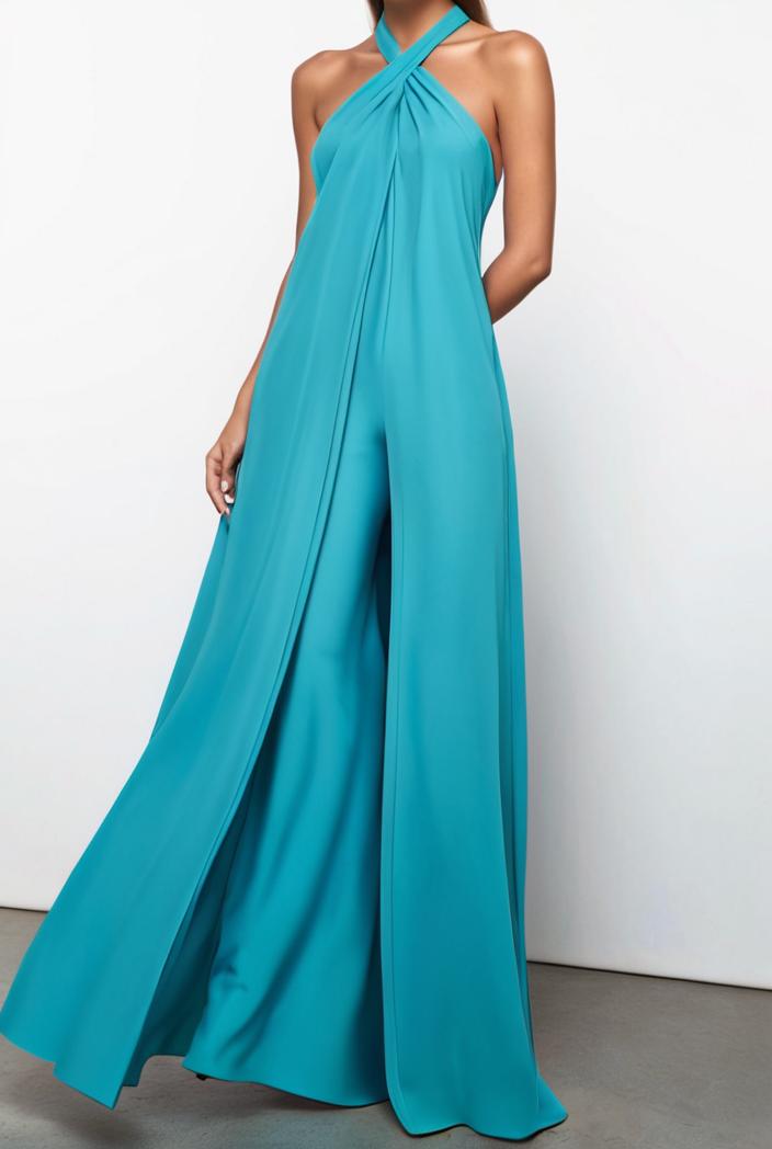 solid halter neck open back sleeveless dress 101783