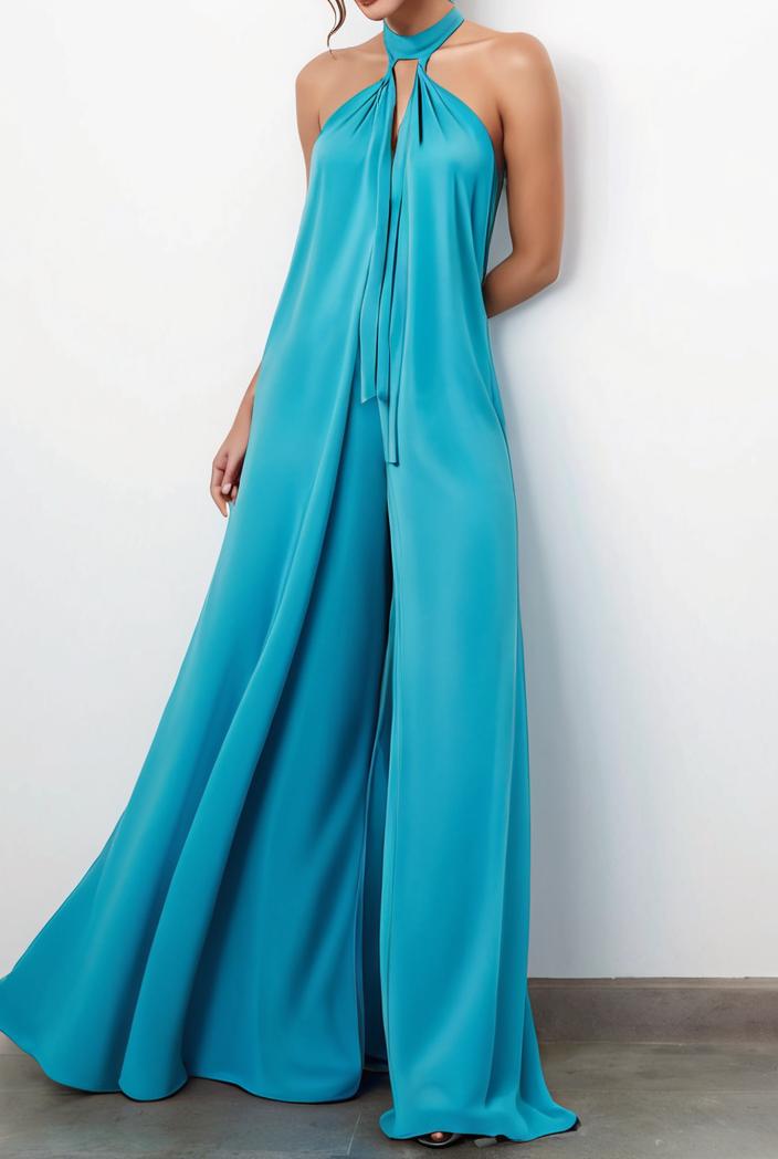 solid halter neck open back sleeveless dress 101786
