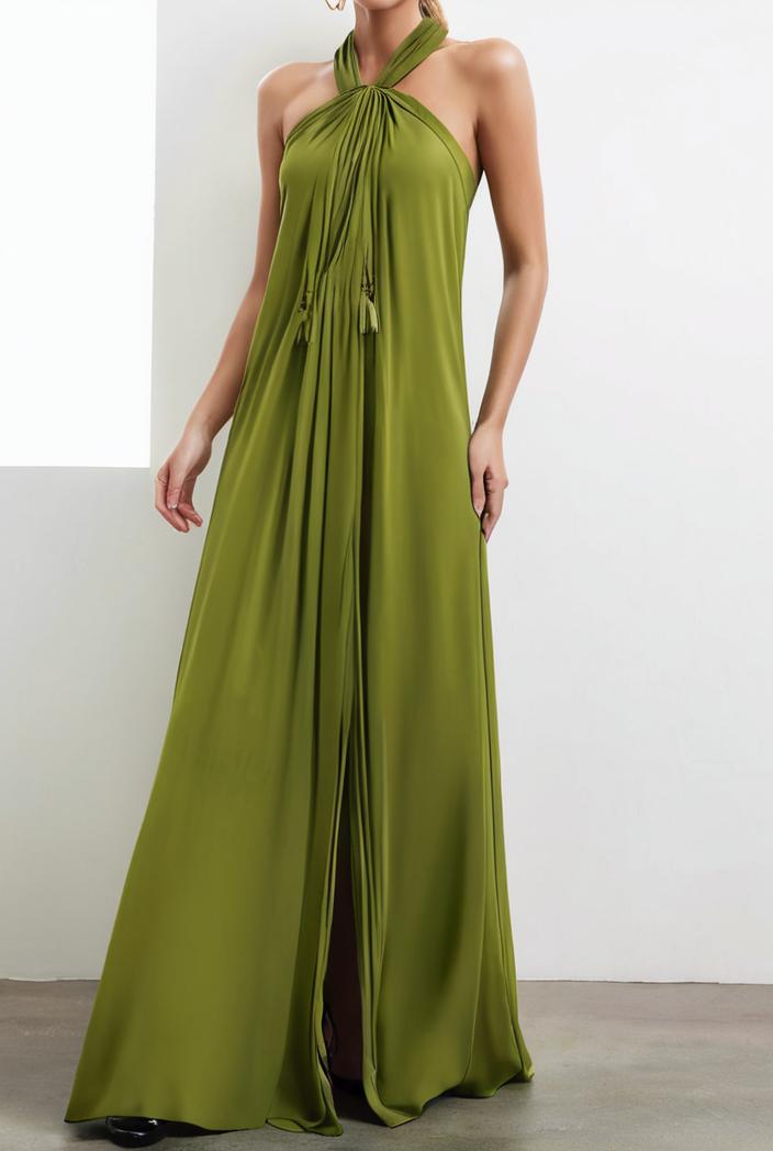 solid halter neck open back sleeveless dress 101802