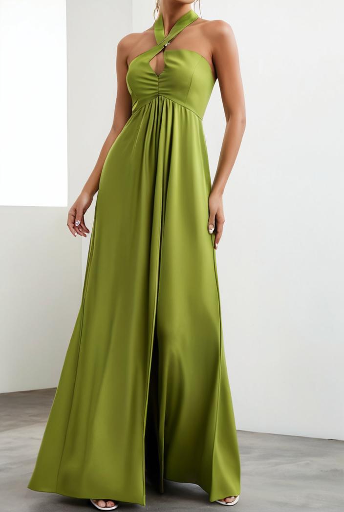 solid halter neck open back sleeveless dress 101803