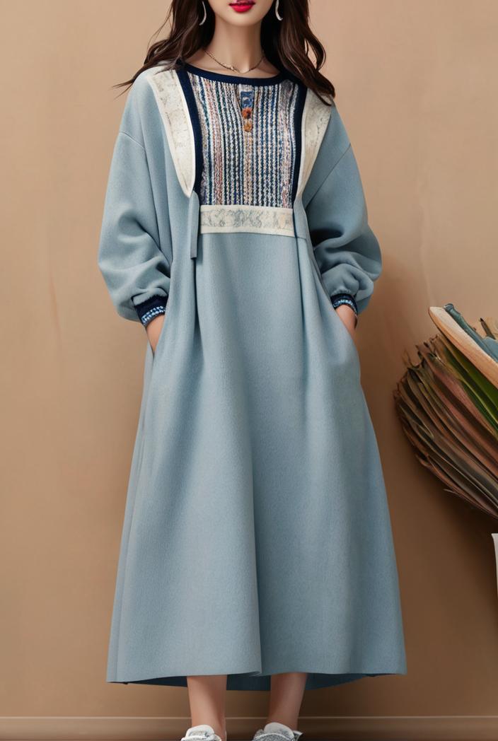 dresses loose print breathable long sleeve dress for women 127531