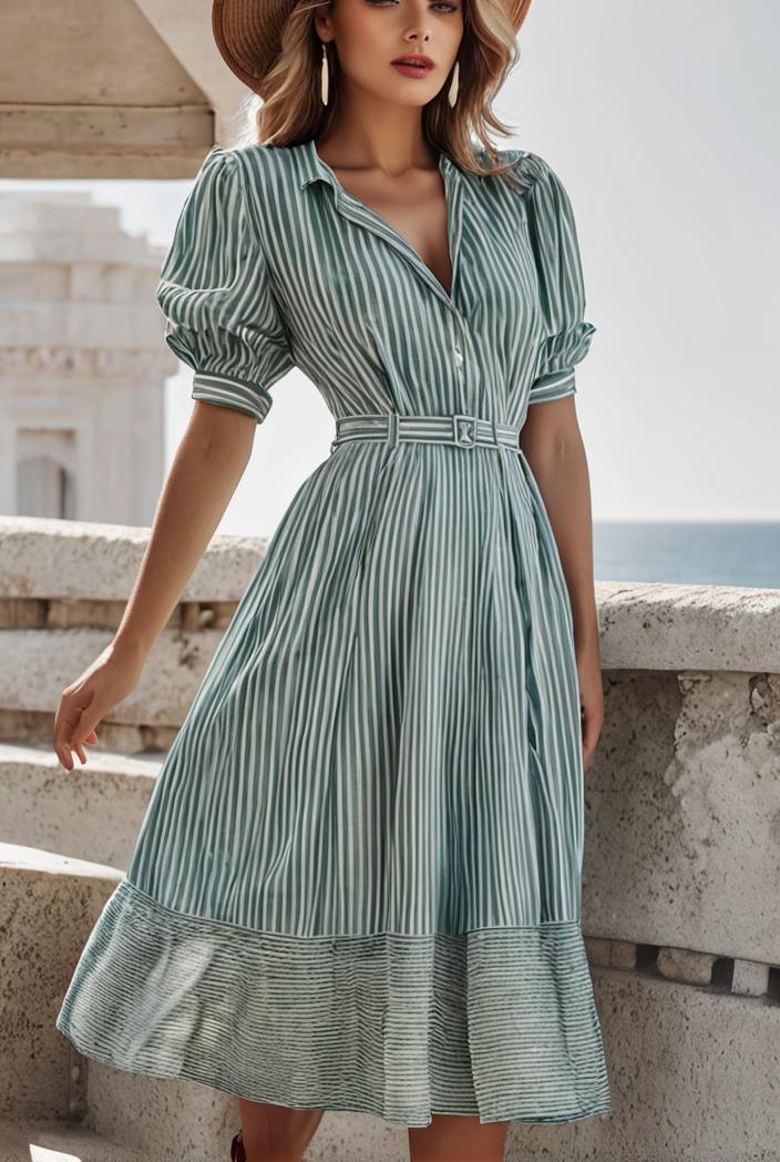 fashion striped temperament midi dress 115697