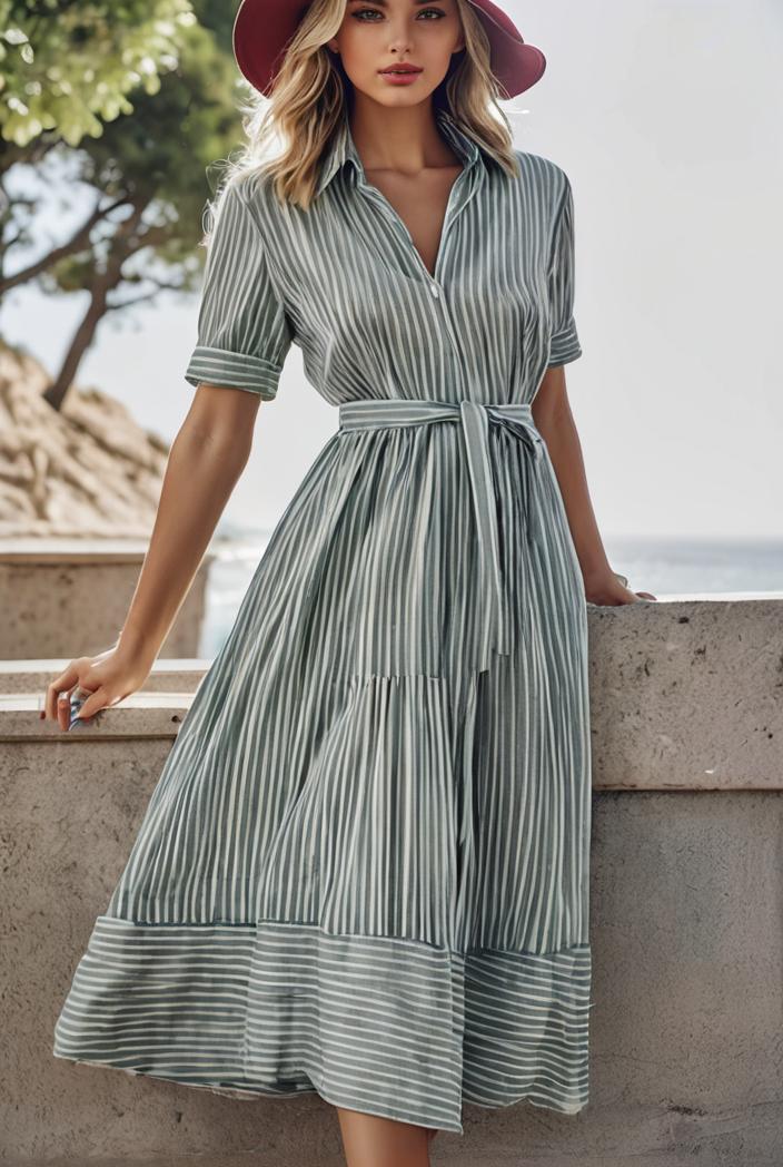 fashion striped temperament midi dress 115698