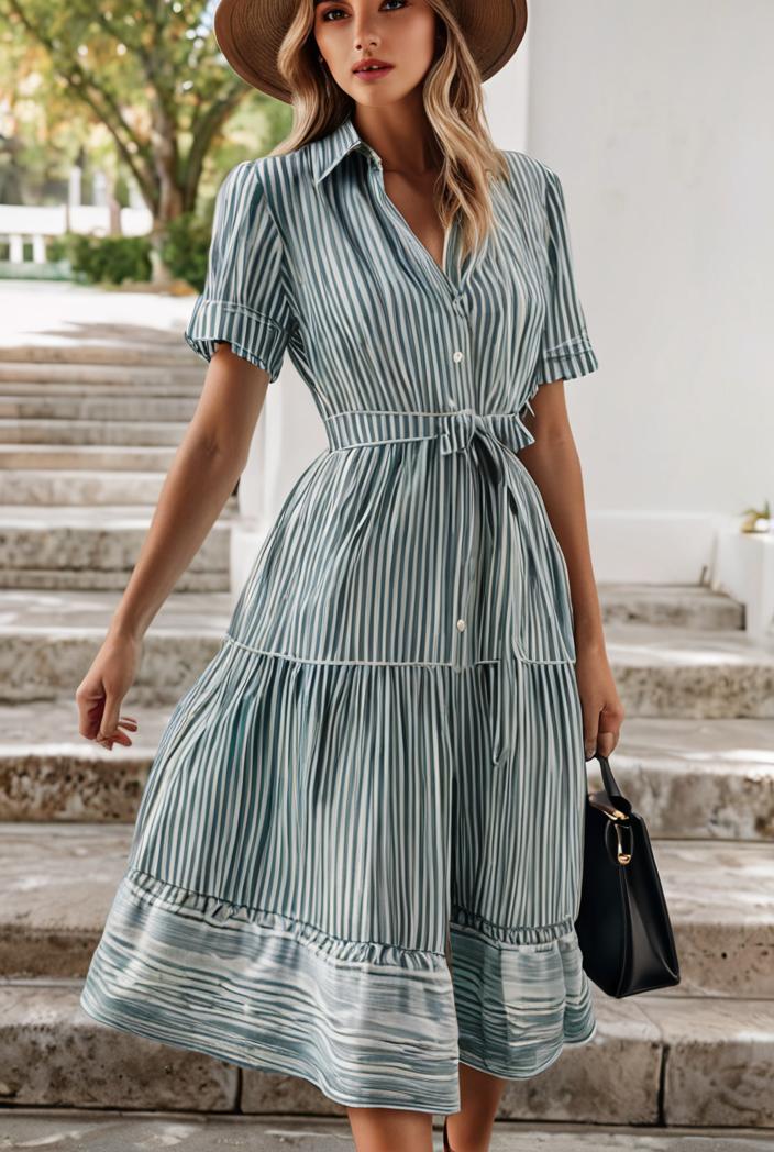 fashion striped temperament midi dress 115699
