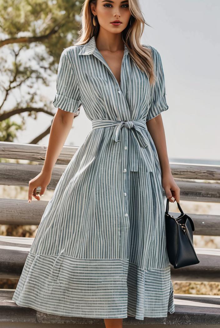 fashion striped temperament midi dress 115700