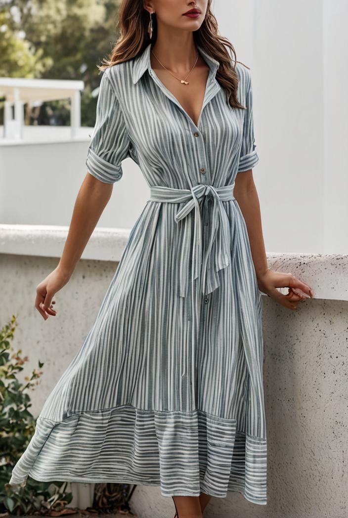 fashion striped temperament midi dress 115701
