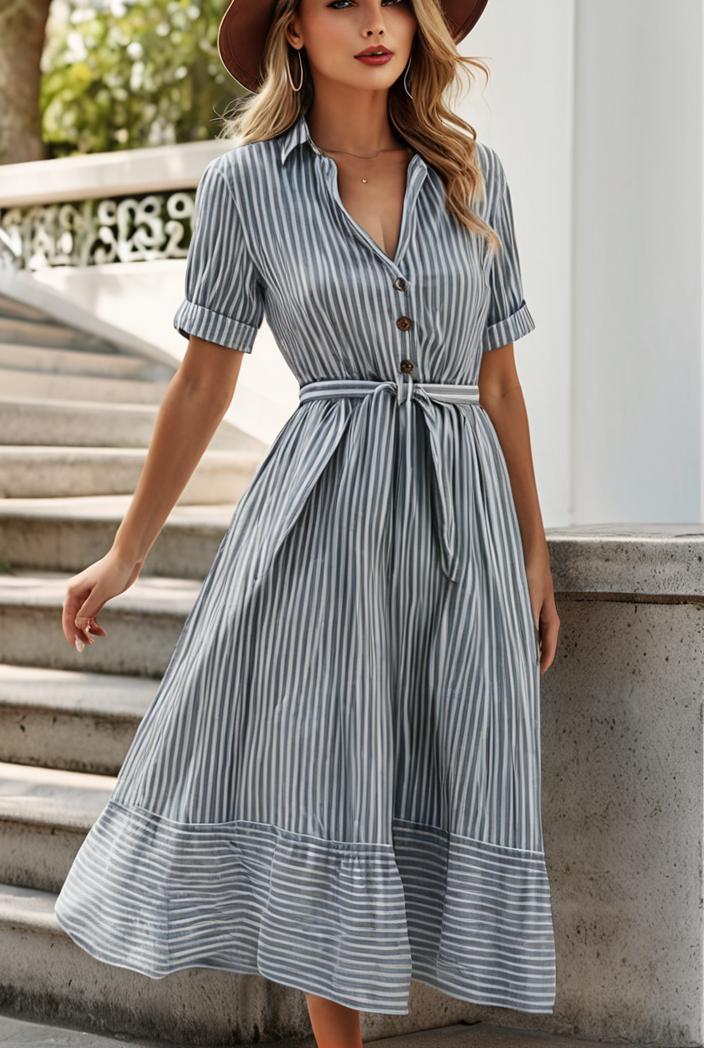 fashion striped temperament midi dress 115702