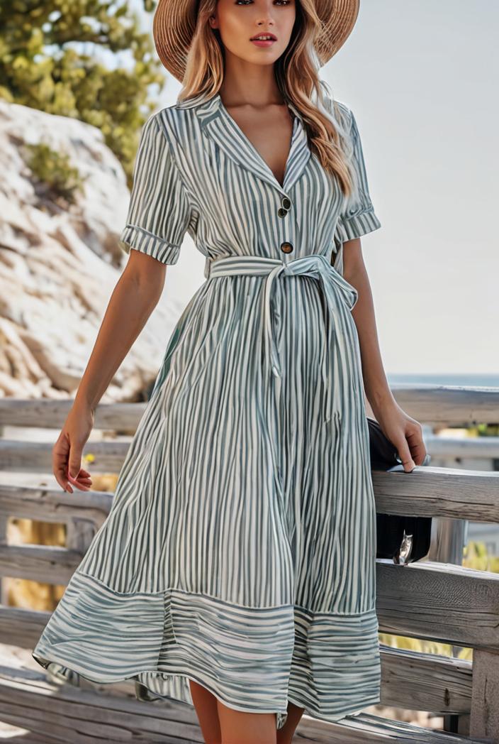 fashion striped temperament midi dress 115703