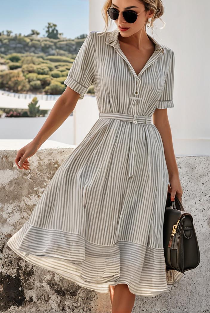fashion striped temperament midi dress 115705
