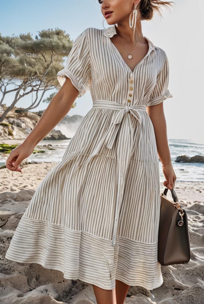 fashion striped temperament midi dress 115706