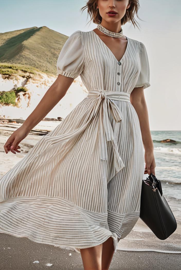fashion striped temperament midi dress 115708
