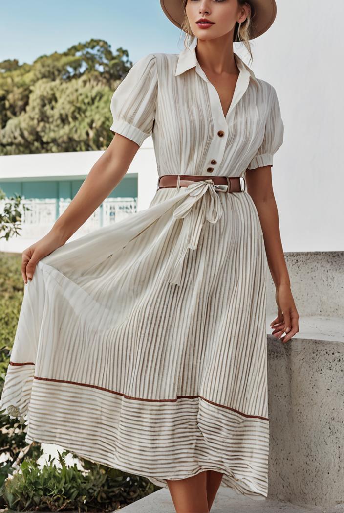 fashion striped temperament midi dress 115709