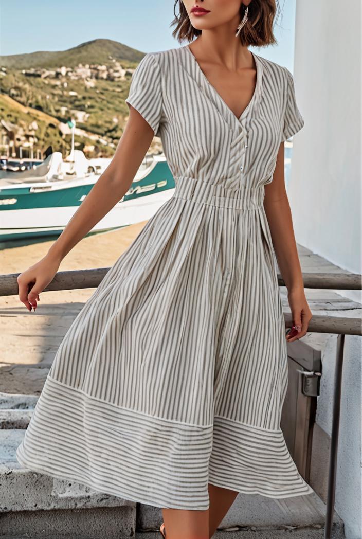 fashion striped temperament midi dress 115710