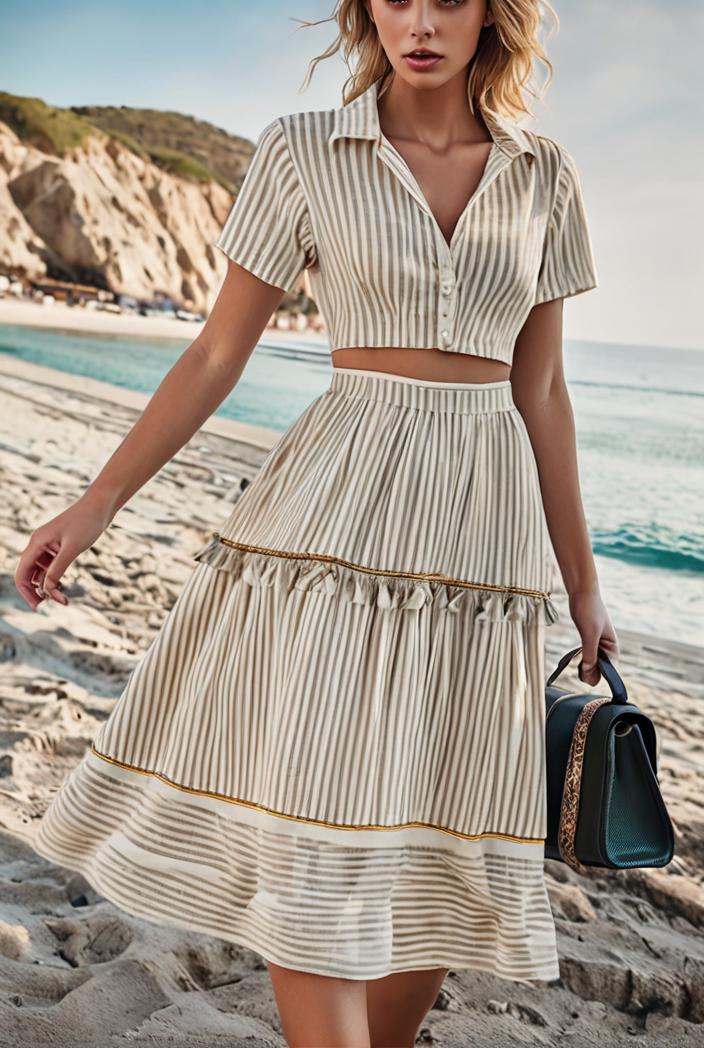 fashion striped temperament midi dress 115711