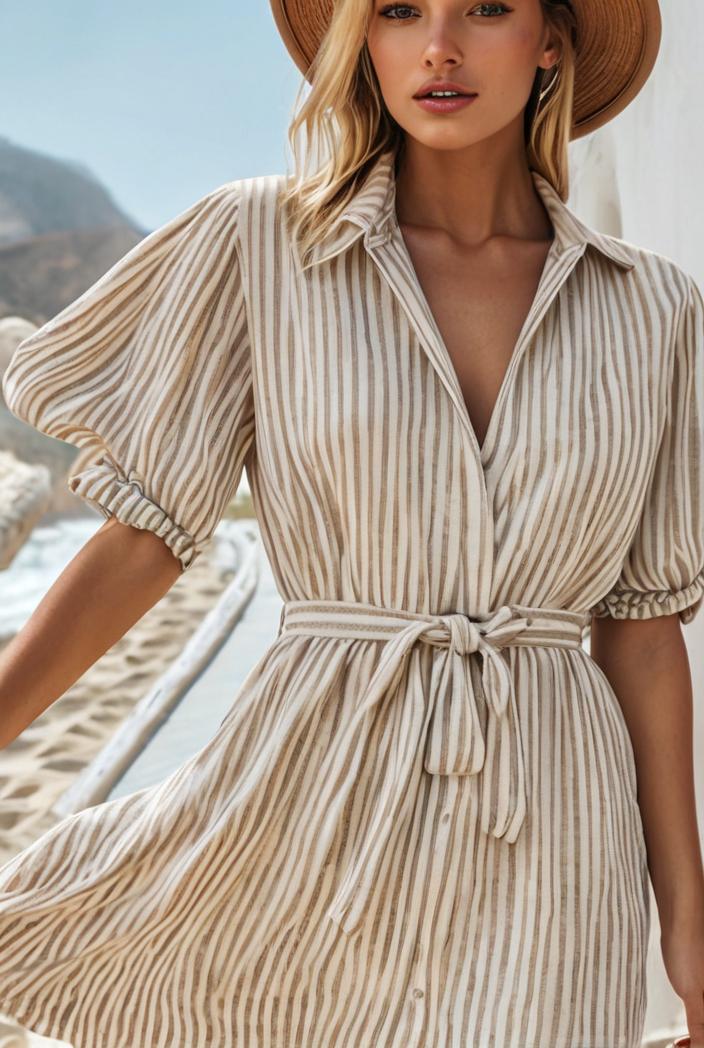 fashion striped temperament midi dress 115713