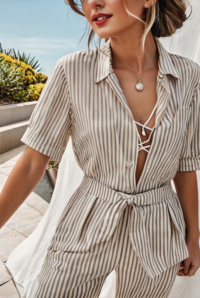 fashion striped temperament midi dress 115718