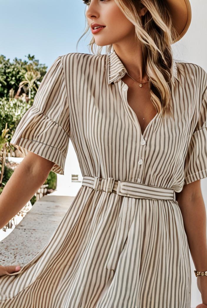 fashion striped temperament midi dress 115720
