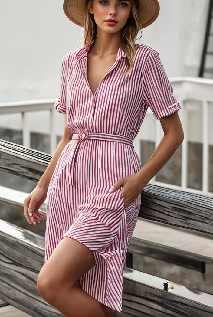 fashion striped temperament midi dress 115724
