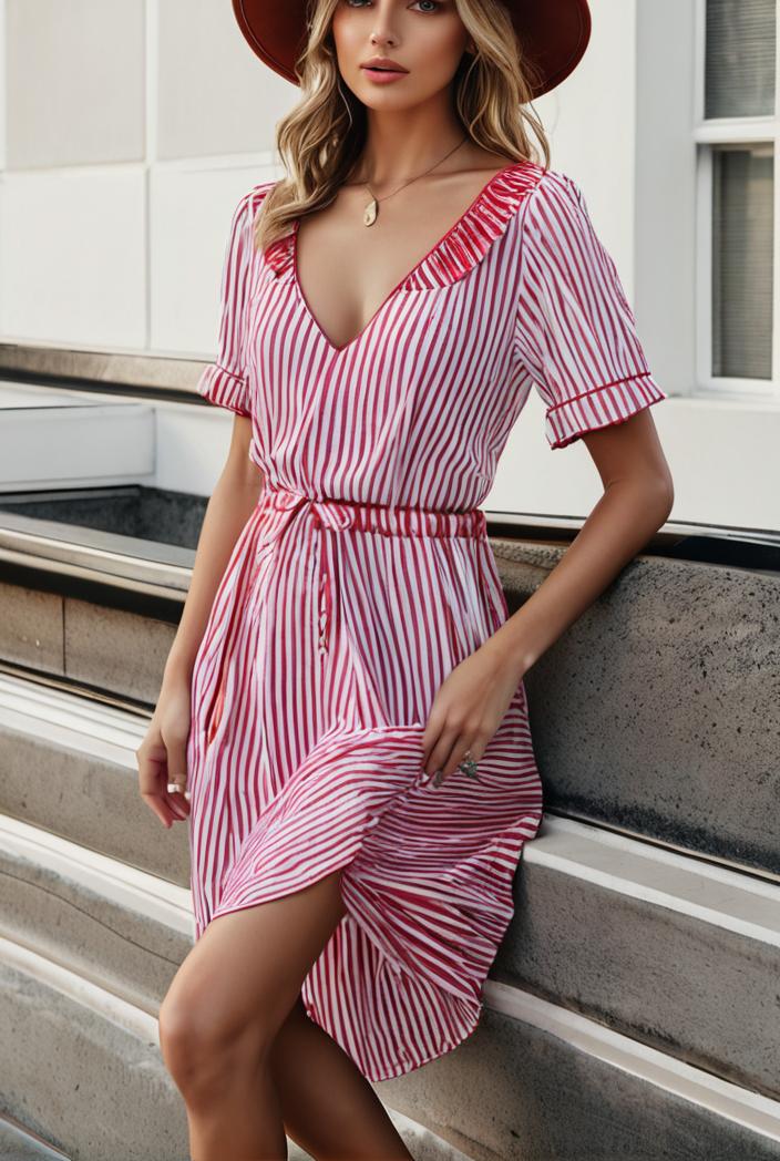 fashion striped temperament midi dress 115726
