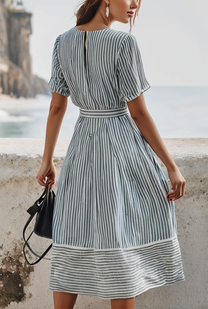 fashion striped temperament midi dress 115729