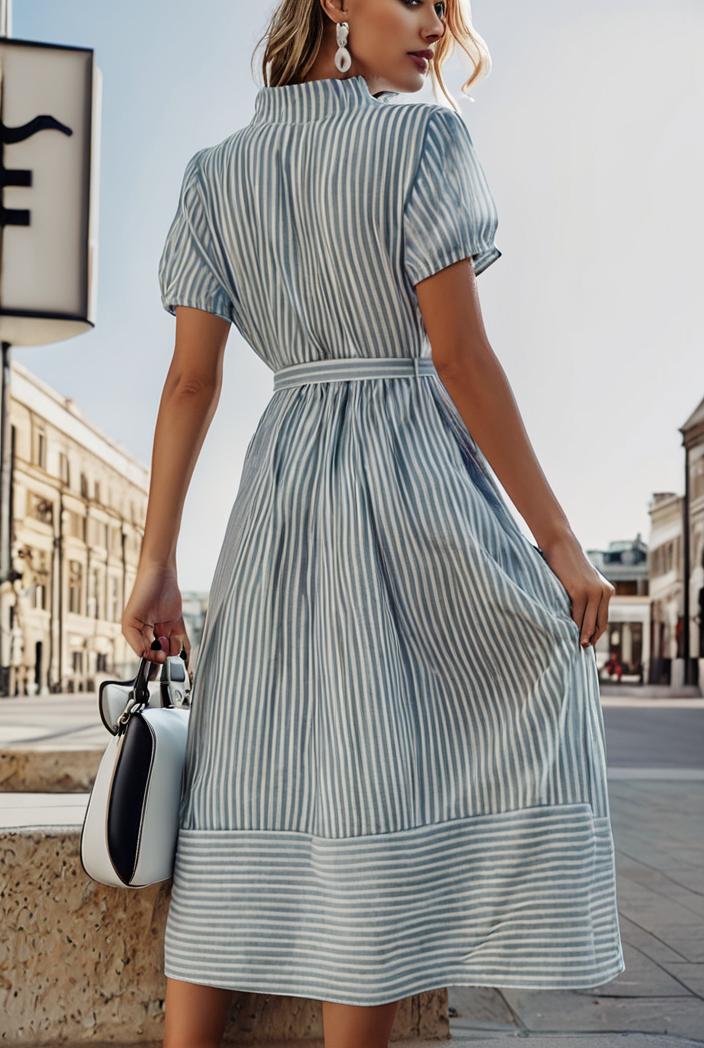 fashion striped temperament midi dress 115730