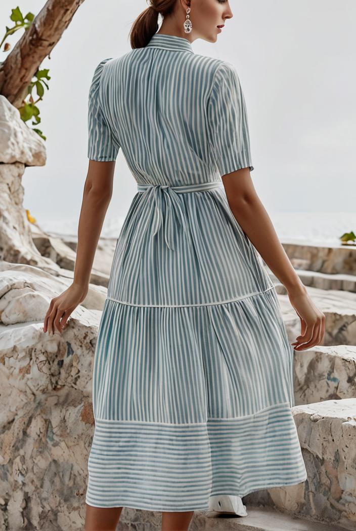 fashion striped temperament midi dress 115731