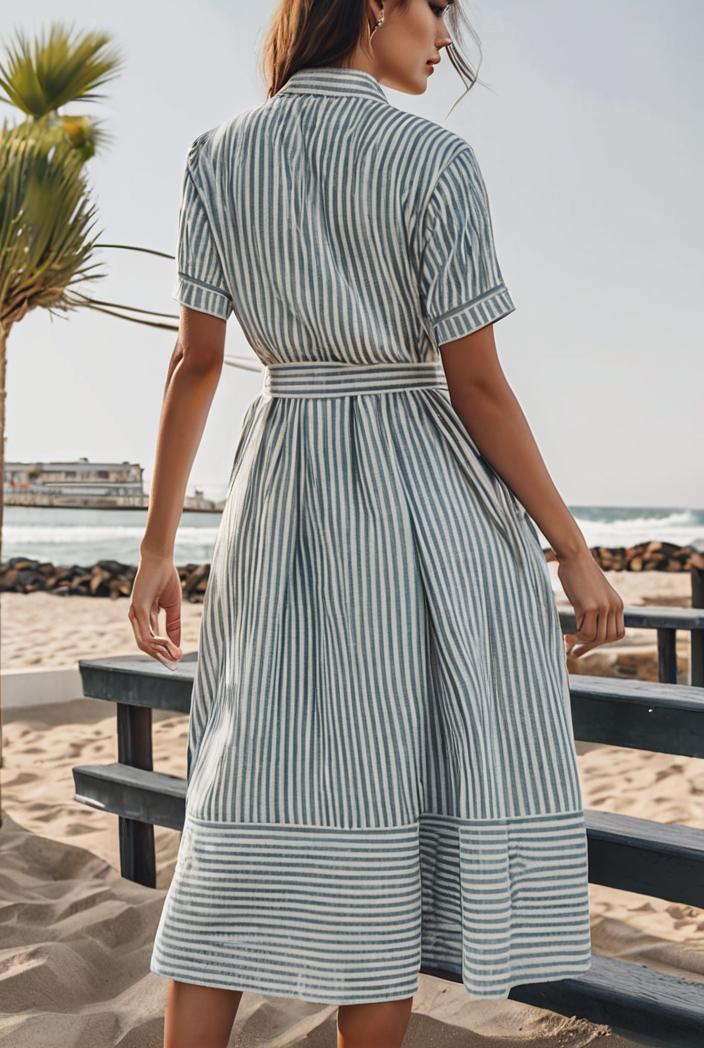 fashion striped temperament midi dress 115732