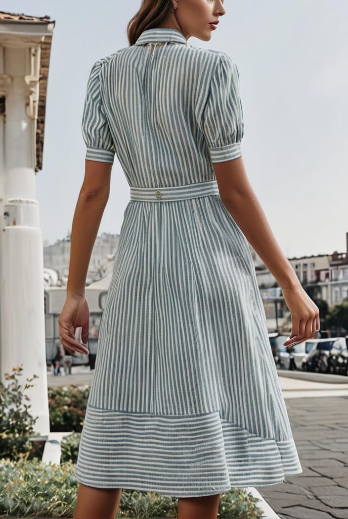 fashion striped temperament midi dress 115733