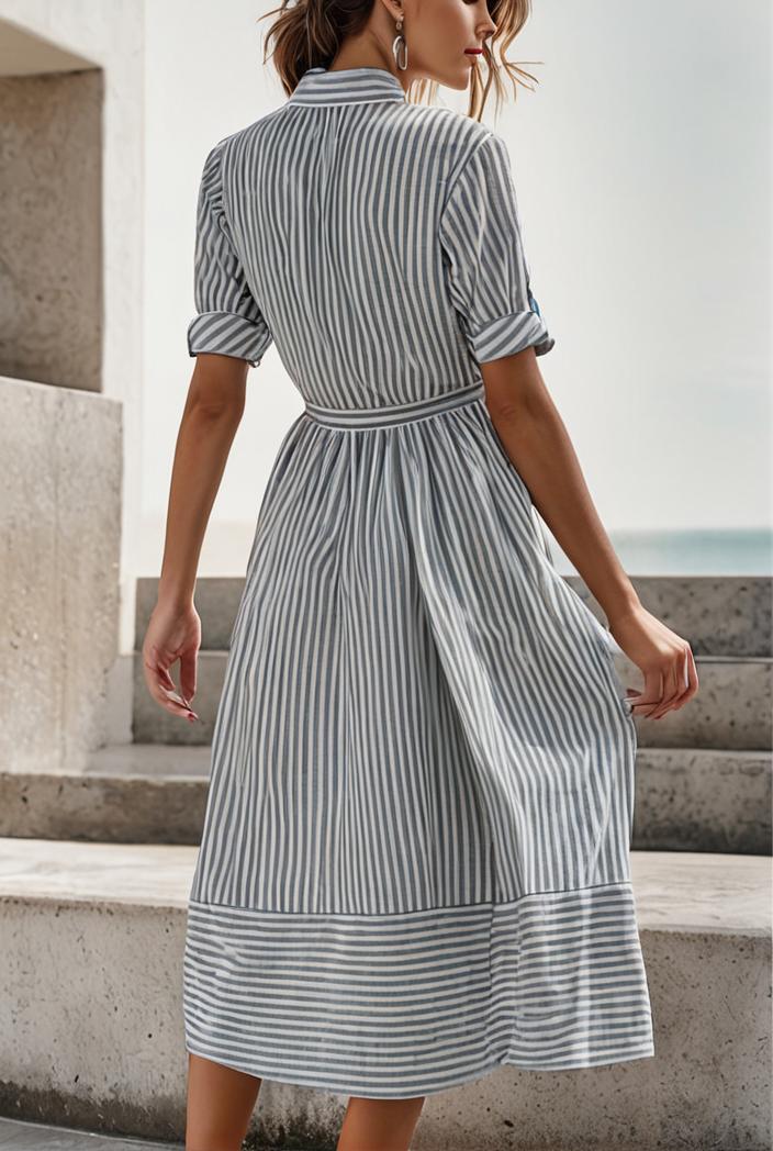 fashion striped temperament midi dress 115734