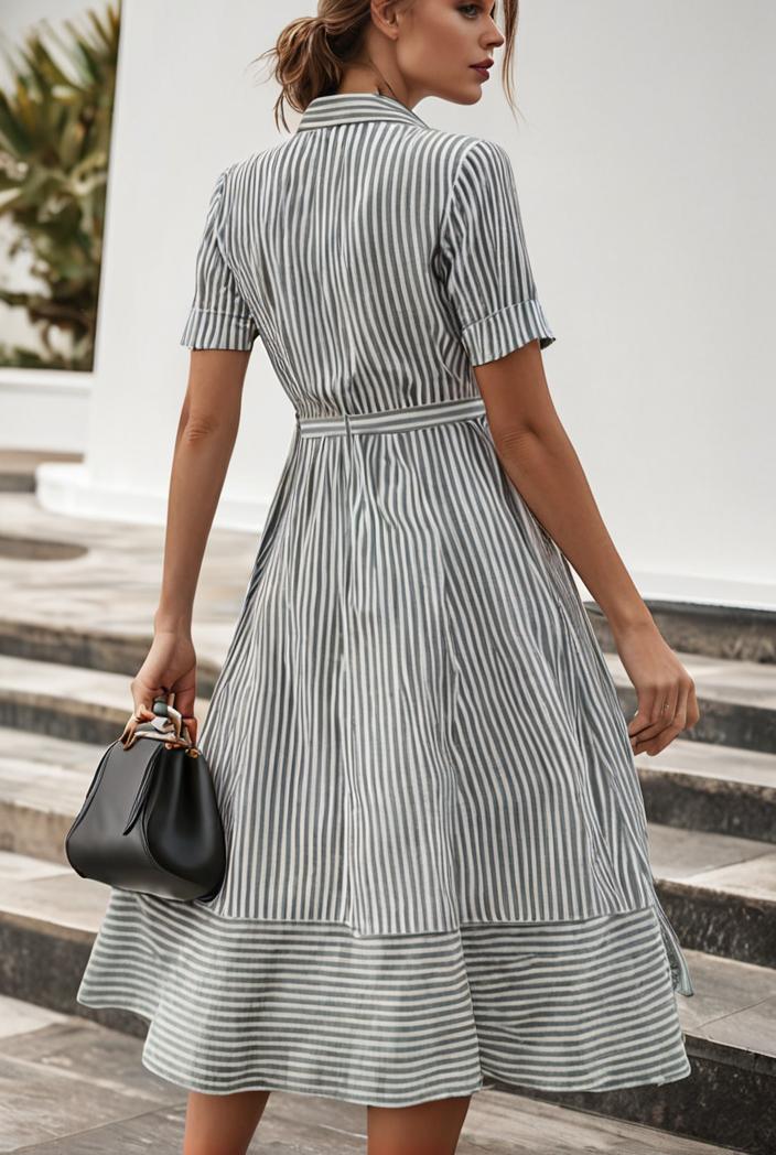 fashion striped temperament midi dress 115735