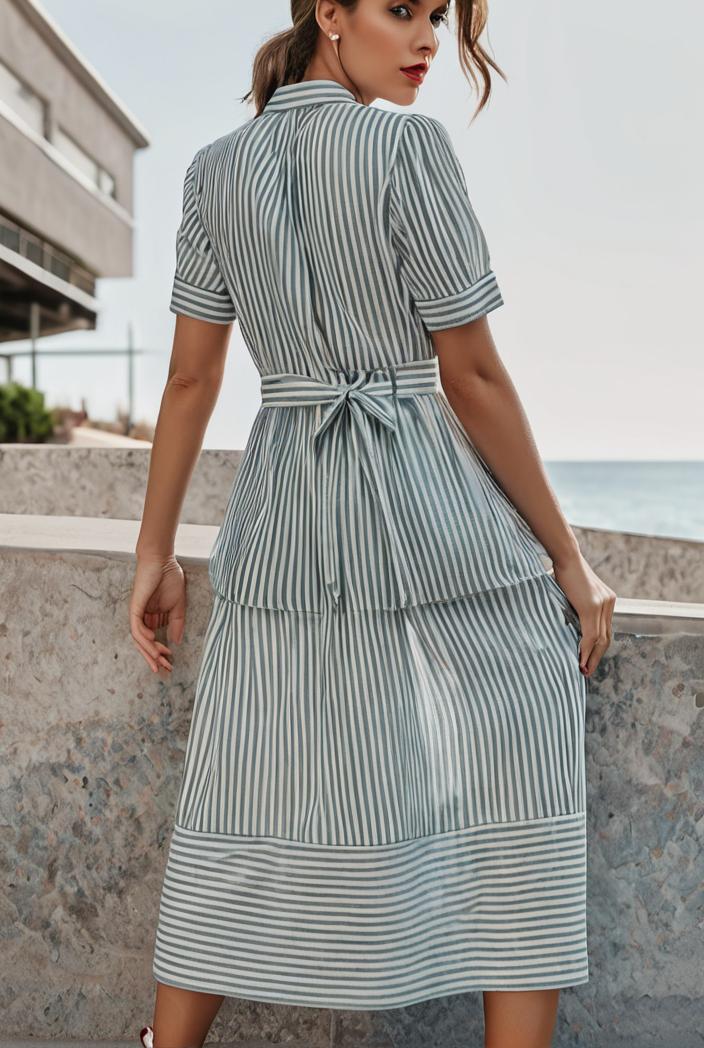 fashion striped temperament midi dress 115736