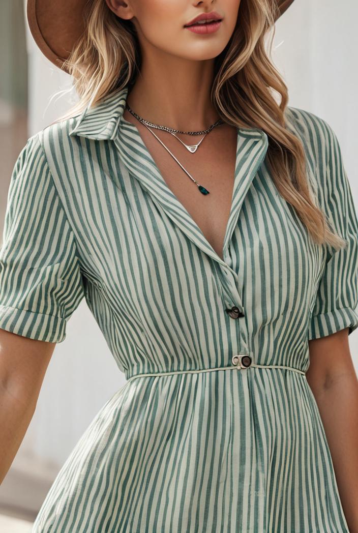 fashion striped temperament midi dress 115737