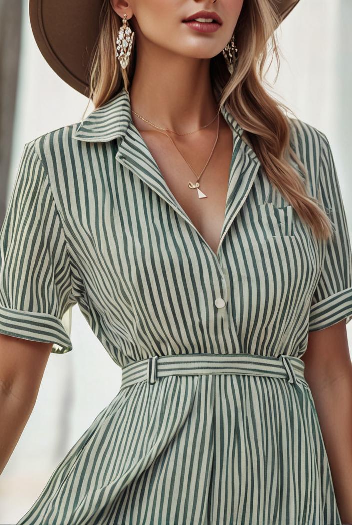 fashion striped temperament midi dress 115741