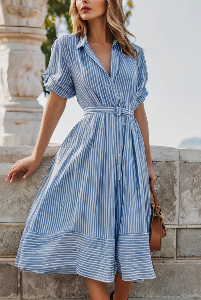 fashion striped temperament midi dress 115745