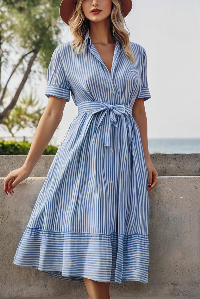 fashion striped temperament midi dress 115746