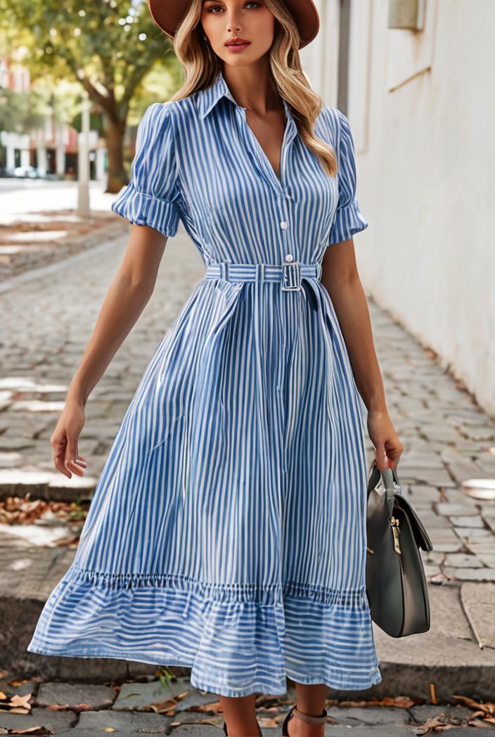fashion striped temperament midi dress 115747