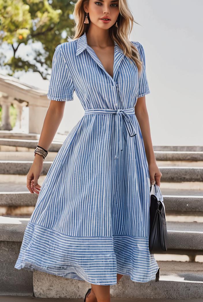 fashion striped temperament midi dress 115748