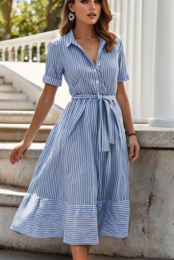 fashion striped temperament midi dress 115750